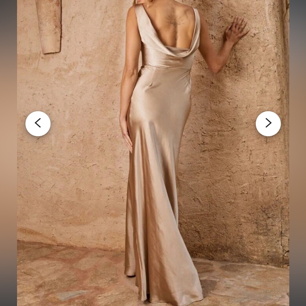 Cowl Back Satin Bridesmaid Dress - Champagne/Gold